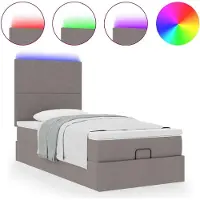 Syfax Ottoman-Bett mit Matratze & LEDs Taupe 90x190 cm Stoff