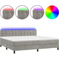 Syfax Boxspringbett mit Matratze & LED Hellgrau 200x200 cm Samt
