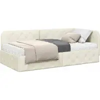 Syfax Eckbettgestell Creme 90 x 200 cm Samt