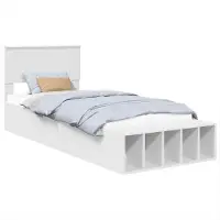 Syfax Bettrahmen mit Regal Weiß 75 x 190 cm Holzwerkstoff
