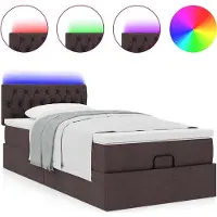 Syfax Ottomane Bett mit Matratze & LEDs Dunkelbraun 90x200 cm Stoff