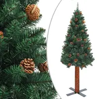 Syfax Weihnachtsbaum Schlank mit Echtholz und Zapfen Grün 180 cm PVC