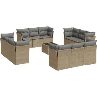vidaXL 13-tlg. Garten-Sofagarnitur mit Kissen Beige Poly Rattan
