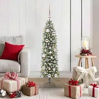 vidaXL "Schlussverkauf" Künstlicher schlanker Weihnachtsbaum(1 pc) - Kunstbaum/Tannenbaum - Grün und Weiß 120 cm C7368