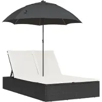 Syfax Doppel-Sonnenliege mit Kissen&Sonnenschirm Schwarz Poly Rattan