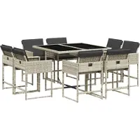 vidaXL 9-tlg. Garten-Essgruppe mit Kissen Hellgrau Poly Rattan