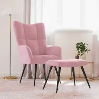 vidaXL "2026 Promotion" Relaxsessel mit Hocker - Fernsehsesel - Rosa Samt - Couchsessel CC13905