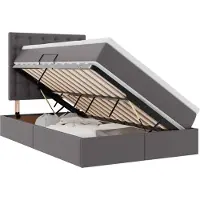 Syfax Bett mit Stauraum und LED mit LED Grau 120 x 200 cm Kunstleder