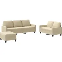 vidaXL 3-tlg. Sofagarnitur mit Kissen Creme Stoff