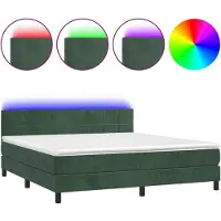 Syfax Boxspringbett mit Matratze & LED Dunkelgrün 180x200 cm Samt