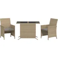 vidaXL 3-tlg. Bistro-Set mit Kissen Beigemischung Poly Rattan