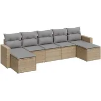 vidaXL 7-tlg. Garten-Sofagarnitur mit Kissen Beige Poly Rattan