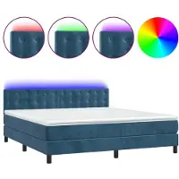 Syfax Boxspringbett mit Matratze & LED Dunkelblau 180x200 cm Samt