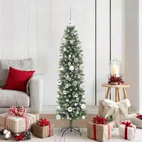 vidaXL "Schlussverkauf" Künstlicher schlanker Weihnachtsbaum(1 pc) - Kunstbaum/Tannenbaum - Grün und Weiß 150 cm C7375