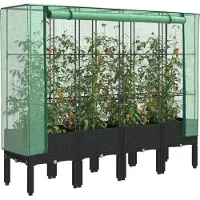 Prolenta Maison Exclusive - Hochbeet mit Gewächshaus-Aufsatz Rattan-Optik 160x40x140 cm