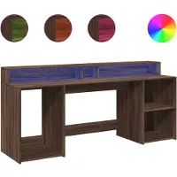 vidaXL LED-Schreibtisch Braun Eichen-Optik 200x55x91 Holzwerkstoff