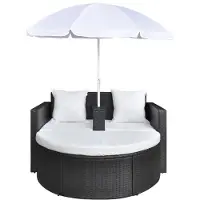 vidaXL "Winterschlussverkauf "Liegestuhl HOMMIE - Gartenliege - Outdoor-Lounge-Bett - mit Sonnenschirm Braun Poly Rattan - 130x58x77 cm NeuMöbel 2650047