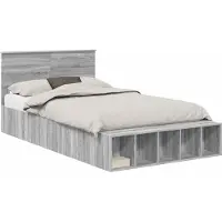 Syfax Bettrahmen mit Regal Graues Sonoma 120 x 190 cm Holzwerkstoff