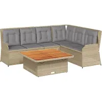 vidaXL 5-tlg. Garten-Lounge-Set mit Kissen Beige Poly Rattan
