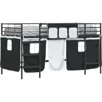 Syfax Kinder Loft Bettgestell mit Vorhängen Uni Schwarz 90 x 200 cm