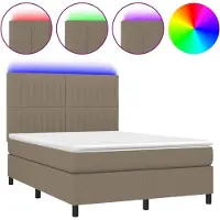 Syfax Boxspringbett mit Matratze & LED Taupe 140x190 cm Stoff