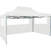 Syfax Profi-Partyzelt Faltbar mit 3 Seitenwänden 280x410x315 cm Stahl Weiß