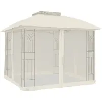 Syfax Pavillon mit Doppeldach & Netzwänden Creme 2,94x2,94 m Stahl
