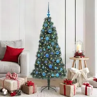 vidaXL "Schlussverkauf" Künstlicher vorbeleuchteter Weihnachtsbaum(1 pc) - Kunstbaum/Tannenbaum - mit Kugelset 150 cm C7573