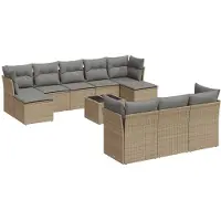vidaXL 11-tlg. Garten-Sofagarnitur mit Kissen Beige Poly Rattan