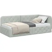 Syfax Eckbettgestell Hellgrau 100 x 200 cm Samt
