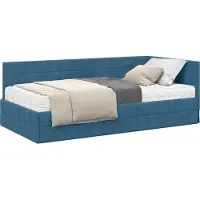 Syfax Eckbettgestell mit Matratze mit Kopfteil 2 pcs Blau Samt