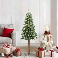 vidaXL "Schlussverkauf" Schlanker Weihnachtsbaum(1 pc) - Kunstbaum/Tannenbaum - mit 150 LEDs mit Ständer Grün 150 cm C7256