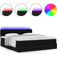 Syfax Ottoman-Bett mit Matratze & LEDs Schwarz 160x200 cm Stoff