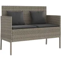 vidaXL Gartenbank mit Kissen Grau Poly Rattan