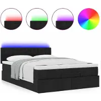 Syfax Ottomane Bett mit Matratze & LEDs Schwarz 140x200 cm Stoff