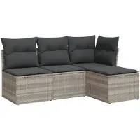 vidaXL 4-tlg. Garten-Sofagarnitur mit Kissen Hellgrau Poly Rattan