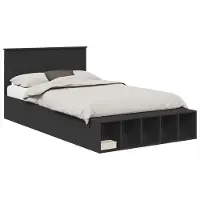 Syfax Bettrahmen mit Regal Schwarz 120 x 190 cm Holzwerkstoff