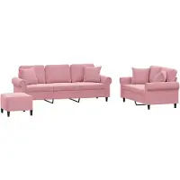vidaXL 3-tlg. Sofagarnitur mit Kissen Rosa Samt