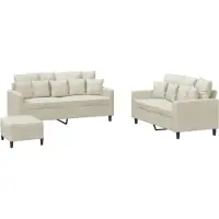 vidaXL 3-tlg. Sofagarnitur mit Kissen Creme Samt