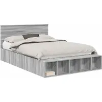 Syfax Bettrahmen mit Regal Graues Sonoma 140 x 190 cm Holzwerkstoff