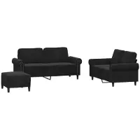 Syfax 3-tlg. Sofagarnitur mit Kissen Schwarz Samt