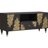 Syfax TV-Schränk mit Regal Schwarz 105 x 33 x 46 cm Massivholz Mango