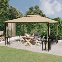 PUEAZU Pavillon mit Seitenwänden & Doppeldach 3x4 m Taupe - Pavillons & Partyzelte &1217