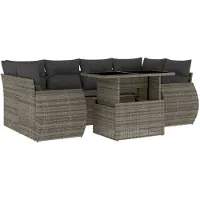 vidaXL 7-tlg. Garten-Sofagarnitur mit Kissen Grau Poly Rattan