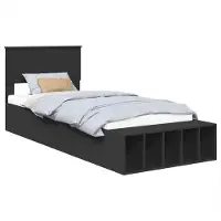 Syfax Bettrahmen mit Regal Schwarz 75 x 190 cm Holzwerkstoff
