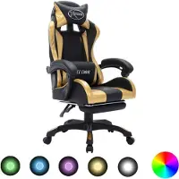 Syfax Gaming-Stuhl mit RGB LED-Leuchten Gold und Schwarz Kunstleder