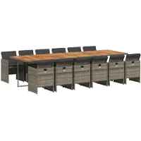 vidaXL 13-tlg. Garten-Essgruppe mit Kissen Grau Poly Rattan
