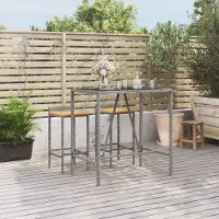 vidaXL Bartisch mit Glasplatte Grau 110x70x110 cm Poly Rattan - Gartentische CC22057