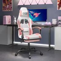vidaXL Hochwertig Gaming-Stuhl mit Fußstütze Drehbar Weiß & Rosa Kunstleder 349588