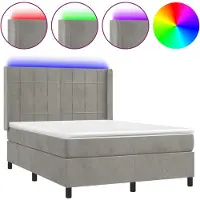 Syfax Boxspringbett mit Matratze & LED Hellgrau 140x190 cm Samt